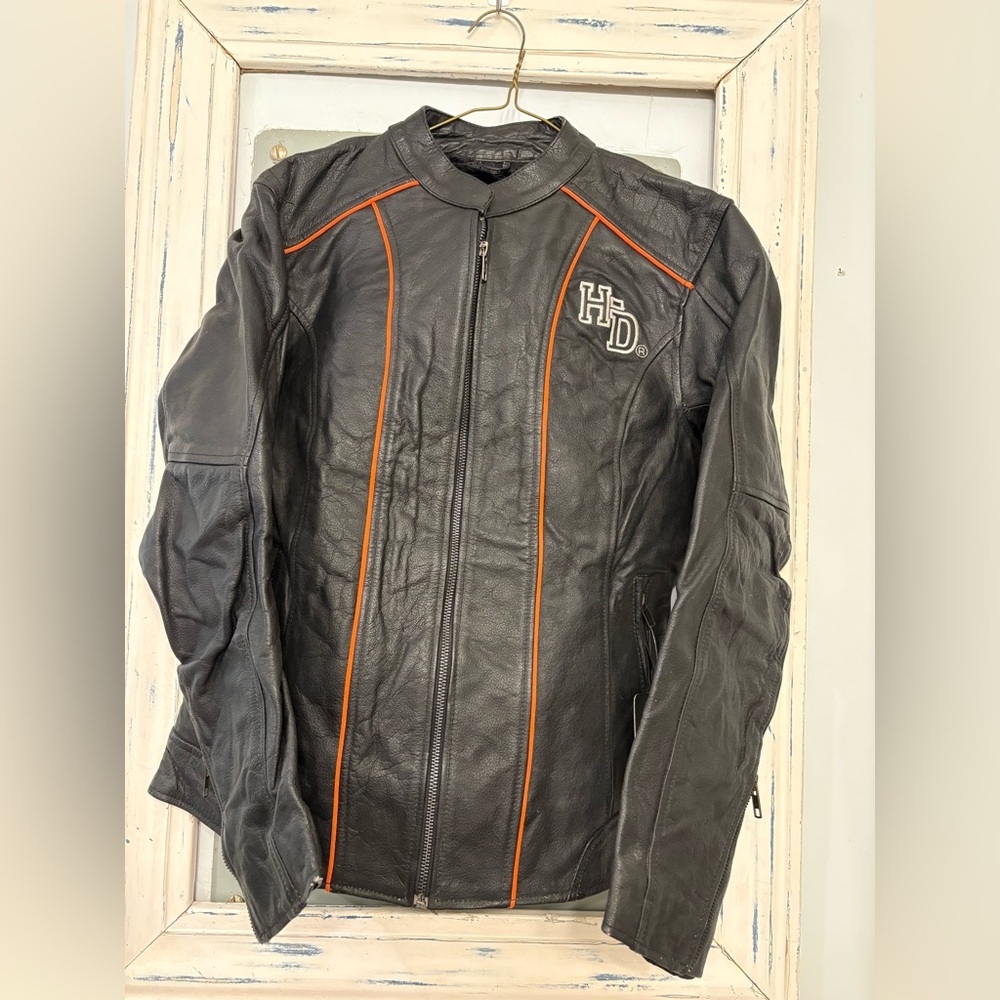 Harley-Davidson Black Leather Jacket with Orange Details